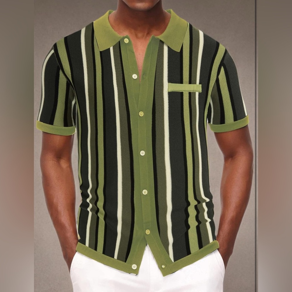 PJ Paul Jones Short Sleeve Knit Vintage Stripe Men's Casual Shirt Size L NWOT